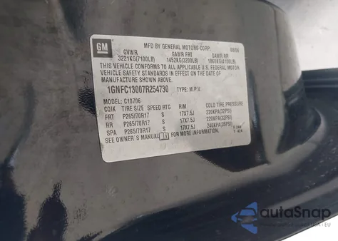 2007 Chevrolet Tahoe Lt from USA, damaged, VIN 1GNFC13007R254730